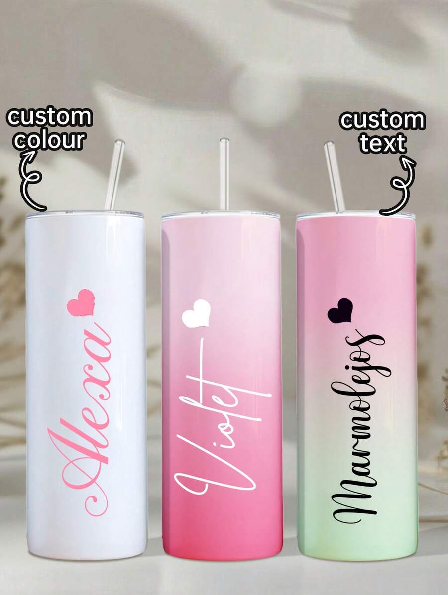 Personalized Name Tumblers With Straw And Lid,Customizable 20oz Stainless Steel Insulated Tumbler Colorfu And Text,Personalized Bridesmaid Gifts,Valentine's Day, Unique Birthdays And Holidays Gifts. - Phong cách 6 - Xem 1