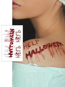 4 件万圣节临时纹身，假血手印，红唇，伤口图案，DIY 节日派对手指、耳朵、肩膀、颈部、锁骨、身体贴纸 - 紅色 - 查看 7