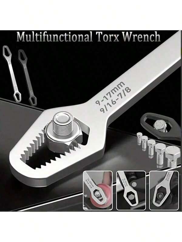 1 pieza Llave de doble cabezal versátil - Ajustable, autoapretante y portátil Llave Torx para reparaciones en el hogar y el automóvil - Se ajusta a 3-17 mm, 5 mm de grosor, ideal para entusiastas del bricolaje y profesionales