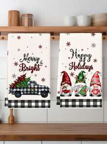2pcs Christmas Hand Towels, Plaid & Christmas Tree Pattern Design, Advent Gift, Christmas Surprise, Cleaning Cloths, Kitchen And Dining Decor, Outdoor Party Supplies, Suitable For Christmas Kitchen And Bathroom Decoration