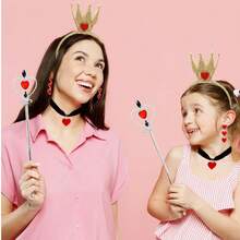 Halloween Queen Costume Accessories Set Includes A Gold Crown, Red Heart Collar, Gem Scepter, Heart-Shaped Earrings, Suitable For Women's Queen Costume Party Accessories