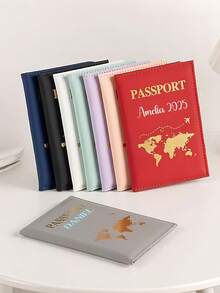 Ví đựng hộ chiếu bằng da PU tùy chỉnh, khóa từ, bìa hộ chiếu cá nhân hóa với chữ khắc laser, quà tặng du lịch, ví đựng hộ chiếu, dành cho gia đình, sự sang trọng tinh tế. - Nhiều màu - Xem 3