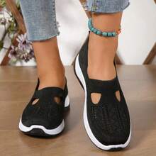 New Summer Women's Outdoor Leisure Slip-On Sneakers, All-Day Comfortable Cushioning Insole, Low-Top Casual Style, Elastic Design, Suitable For All Seasons, Simple Style, Flexible Shoe Shape, Daily Essential Items, Lightweight And Elegant Casual Shoes In A Variety Of Colors Suitable For All Seasons, Comfortable Round Toe Design - 黑色 - 查看 2
