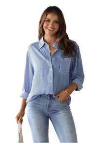 Camisa social feminina listrada Manga blusa social Longa Feminina Listrada com Botões Solta em Tecido Crepe Premium sem Bolso Tendencia Casual Elegânte camisa de serviço feminino camisa social