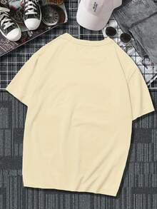 圆领休闲韩版咖啡猫卡通图案T恤，适合男孩和青少年日常百搭穿着