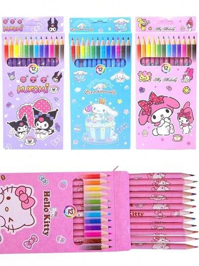 Sanrio Sanrio 12pcs/Set Hello Kittys Colored Pencil Stationery Painting Set Kuromi My Melody Cinnamoroll Cartoon Cute HB Pencil, Suitable For Writing, Painting, Graffiti On Paper, Painting Pencil, Graffiti Pen Sketch Pen Coloring Pen, Gift Pen, Birthday Gift, Holiday Gift, Youth Gift.