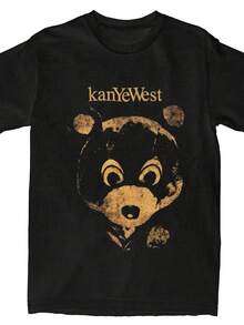 Hiphop  West College Dropout Bear T Shirts Apparel Men Women Cotton Hip Hop Rapper T-Shirt Short Sleeve Graphic Printing - 黑色2 - 查看 1
