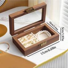 1 pieza Caja de almacenamiento de joyas de lujo, caja de joyas multifunción para collares y aretes con tapa, caja de joyas de nogal negro a prueba de polvo con tapa transparente, compartimentos con forro de tela, organizador de joyas de estilo europeo, exhibición de joyas (joyas no incluidas solo para exhibición)