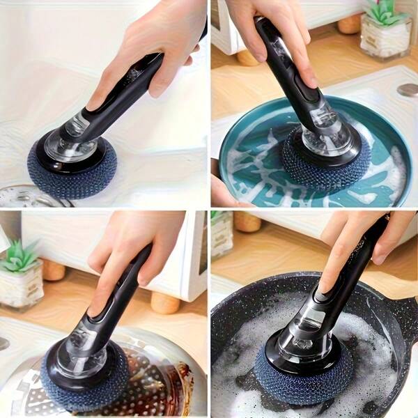 1 Piece Multi-Purpose Kitchen Long Handle Cleaning Brush With Soap Dispenser, Durable ABS Resin, Suitable For Pots And Pans Scrubber, Easy-To-Use Design, Easy To Refill For Efficient Cleaning Of RV And Home Kitchens