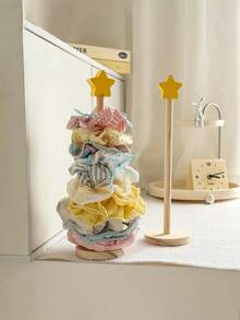 复古星形木质发饰收纳架，发圈架，发带展示架，垂直首饰架，适用于发带、发夹和各种发饰，发饰收纳盒