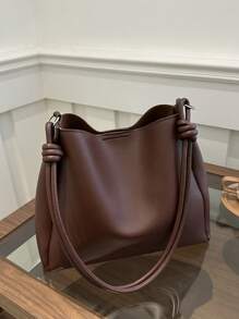 奢华新款PU皮革时尚高端手提包 - 咖啡 - 查看 6