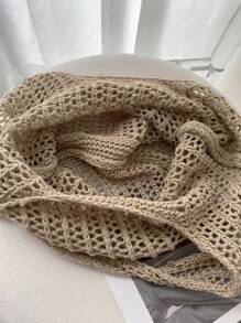 Leisure Large Capacity Woven Bag Hollow Design Knitted Shoulder Bag Holiday Beach Shopper Tote For Women Travel Women Crochet Tote Bag Hollow Beach Bag Large Capacity Fashion Knitted Bag Solid Color Simple Shopping Bag For Travel Vacation