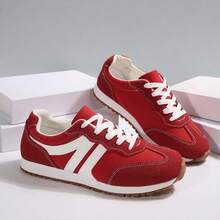 Contrast Color Sports Shoes For Women, Lace-Up, Light And Breathable, Suitable For Walking Outside And Commuting At Home - Red - View 5