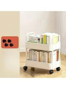 1 pièce Étagère de rangement à double couche sur roulettes, pratique, en plastique durable pour ranger les fournitures de bureau, les collations et les livres - étagère gain de place sous le bureau pour la cuisine, la chambre, la maison et la salle de bain - Multicolore - Voir 7