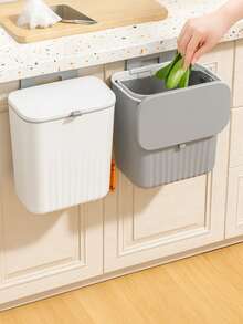 Hanging Trash Can With Adhesive Holder And Hanging Handle 9 Liters With Lid Kitchen Living Room Bathroom - Rusty Rose - View 3