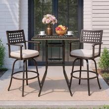 Outdoor Bar Table Cast Aluminum Patio Bar Table With Umbrella Hole 42" Height Square Bistro Table Tall Dining Table - 銅色 - 查看 2