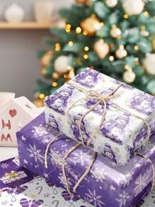 12件/套，紫色圣诞礼物装饰纸，节日礼品盒纸，雪花雪人装饰包装纸圣诞节圣诞装饰品圣诞睡衣圣诞礼物圣诞装饰 - 彩色 - 查看 5