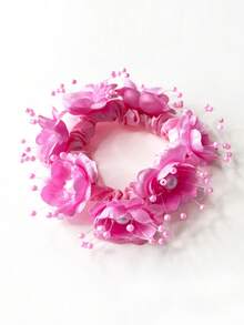 1件装女士春夏新款纯色仿布花朵发圈，适合海滩、夏威夷度假、日常佩戴、丸子头造型、节日、派对、送礼、秋季穿搭，发绳马尾辫头饰 - 彩色 - 查看 17