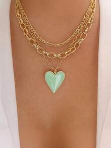 Vintage Color Heart Pendant Pearl Necklace For Women Girls Fashion Gold Color Chain Choker Necklaces