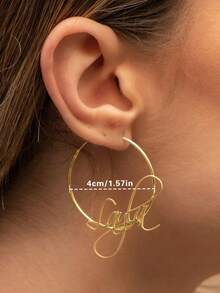 Personalized Women's Custom Name Earrings, Classic Exaggerated Personalized Large Hoop Earrings Stainless Steel Couples Jewelry Family Gifts, Silver, Gold, Fashion, Multicolor, Retro, Minimalist, Unisex, Casual, Cute, Customized, Unique, Ideal Gift For Him, Suitable For Her, Boyfriend, Girlfriend, Dad, Mom, Family, Friends, Anniversary