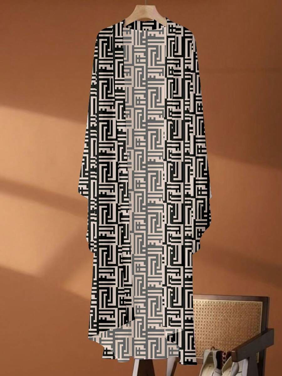 女式长款罩衫连衣裙，长袖罩衫，波西米亚风披肩。整体采用轻盈无弹面料，适合夏季沙滩装、泳装和防晒服。波西米亚风情 - 彩色 - 查看 1