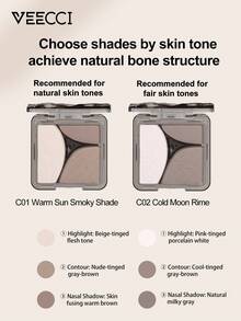VEECCI Matte Contour Palette With Three-Color Layering, 3D Dimensional Contouring And Natural Shadow Effect, Contour Powder Palette, Shadow Palette,Easily Creates A Refined, Slim Face - C01 Warm Sun Smoky Shade - View 6