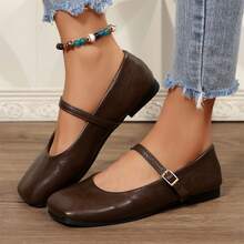 Flats For Women Elegant Square Toe Slip On Flats Soft One Line Strap Flats Retro Flat Shoes - màu nâu - Xem 8