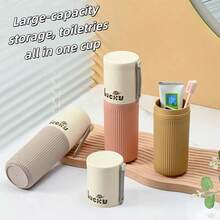 Juego portátil de 2 en 1 de cepillo de dientes y vaso enjuagador de plástico, soporte de cepillo de dientes de viaje práctico, material de PP