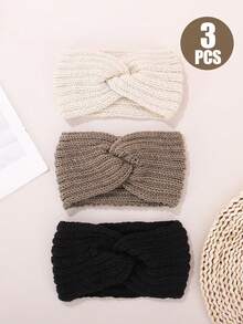 3 Pieces Chunky Knit Headbands Braided Winter Headbands Ear Warmers Crochet Head Wraps For Women Girls