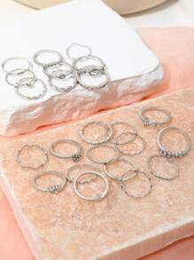 23Pcs Fashion Knuckle Rings Set For Women Crystal Star Moon Eye Wave Gold Silver Color Rings Female Party Jewelry Gift