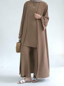 1pc Classic Solid Color Soft & Breathable Abaya, Versatile Muslim Women Wear - Multicolor - View 14