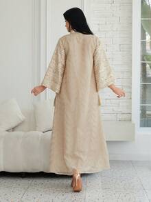 女士刺绣网纱立领亮片长袖连衣裙，优雅春季长袍 - NC92 - 查看 4