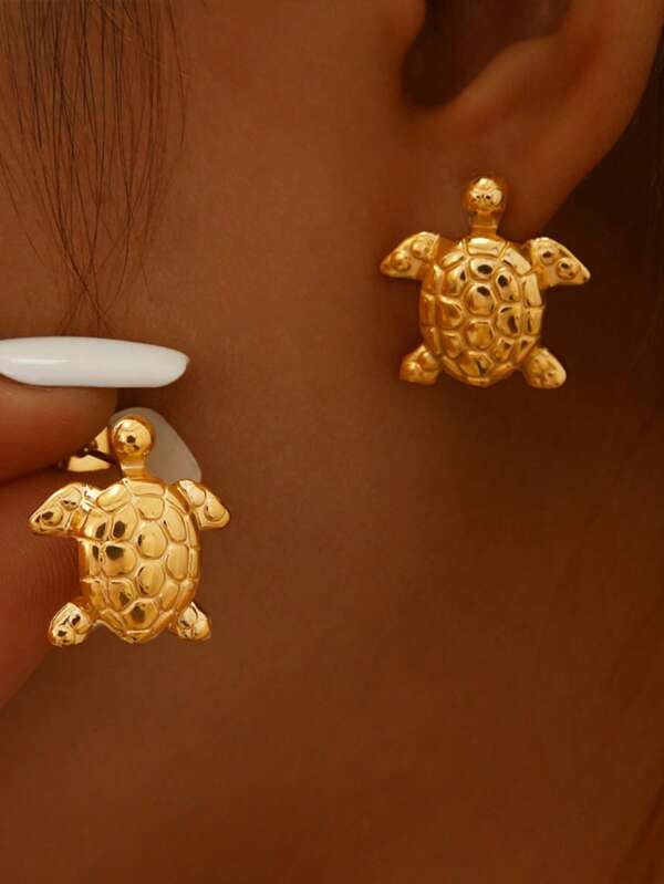 Brincos de tartaruga de aço inoxidável estilo praia férias folheados a ouro 18k joias femininas personalizadas fofas