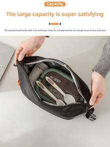 1pc Black, Yellow, Gray, Green New Insulated Lunch Box Tote Bag With Large Capacity, Foldable For Work, Portable Lunch Bag, Simple And Large Storage Capacity