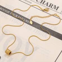 时尚简约不锈钢镀18K金串珠项链，女士不锈钢饰品，女士项链，不锈钢项链，女士魅力项链，适合女士日常佩戴 - 金黃色 - 查看 3