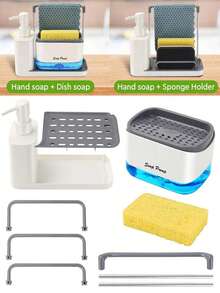 1 Set Handmade Soap Dispenser Kit, Includes Tray, Double-Layer Soap Dispenser, Sponge Holder And Dish Rack, Suitable For Kitchen Sink Countertop Storage, Practical Kitchen Tool, Home & Bathroom Decor, Autumn Decoration, Back To School Essential - Multicolor - View 9