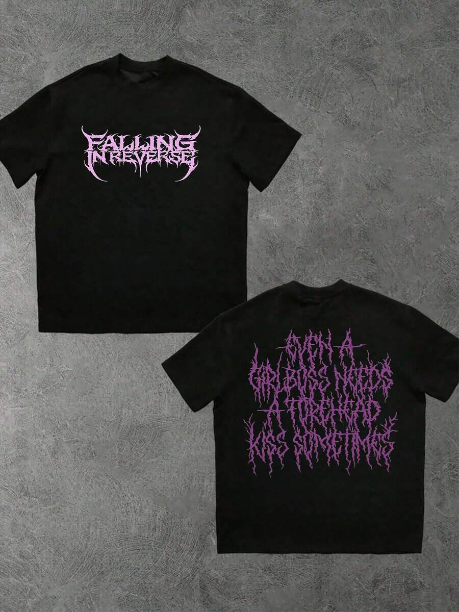 Falling In Reverse Graphic Double Sided Digital Printed 220g T Shirt 1pcs Edgy Men's Short Sleeved 100% Cotton Tee Streetwear Punk Theme