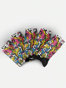 3D立体印花男士袜子 - 街头风船袜，全身印花，色彩鲜艳，图案幽默，经久耐穿，情侣袜，嘻哈时尚袜，适合日常、假日、派对穿着，也是一份很棒的礼物 - 粉色 - 查看 5