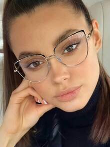 1 pieza Gafas de montura de metal con diseño de ojo de gato personalizado y de moda para mujeres, adecuadas para uso diario y fotografía callejera