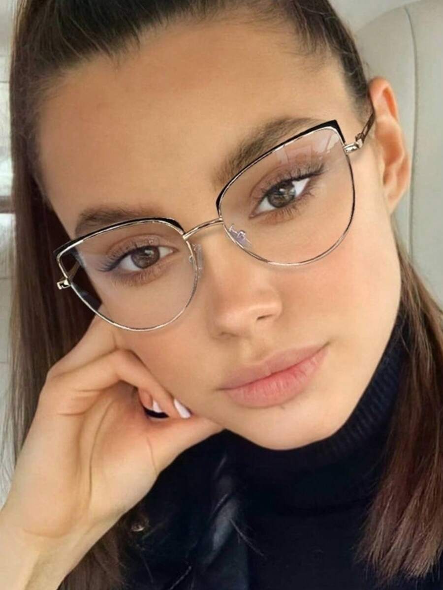 1 pieza Gafas de montura de metal con diseño de ojo de gato personalizado y de moda para mujeres, adecuadas para uso diario y fotografía callejera