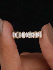 1枚S925纯银长方形眼睛拇指戒指，优雅珠宝礼品，女士之选 - 半圈長方馬眼 - 查看 7