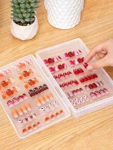 Klimonla Press-On Nails Storage Box, Nail Art Style Collection Box, Display Box, Transparent Frosted Sample, Color Card, Photo Frame Tool Mini Nail Art Tool Storage Box,Only The Boxes Are Sold, Excluding The Items Inside. - Clear - View 7