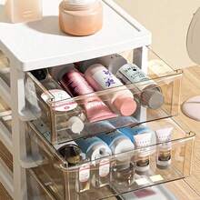 Organizador de escritorio pequeño transparente, resistente al polvo, al agua y a las caídas, con un diseño elegante, práctico para guardar y ahorrar espacio. Ideal para guardar material de oficina, herramientas de exterior, útiles escolares, artículos de cocina, baño, cosméticos y otros artículos.