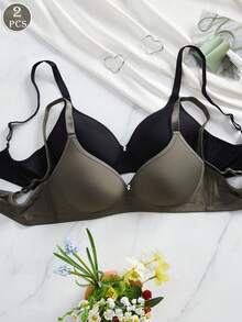 2 件女士舒适多色睡眠无线软杯纯色 Bralette 内衣文胸 - 彩色 - 查看 1