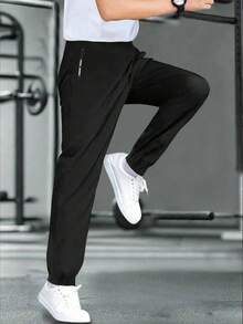 1 buc. Pantaloni sport casual pentru adolescenți și băieți, cu talie elastică, lejeră - Negru - Vizualizare 2