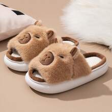 Zapatillas de casa con motivos de dibujos animados. Zapatillas de casa de estilo invernal para mujer. Zapatillas de casa de moda con motivos de capibaras. Zapatillas de casa planas. Zapatillas de casa de felpa corta y algodón. Zapatillas de casa cálidas para otoño e invierno. - Camel - Ver 4