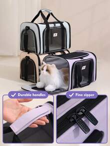 1 szt. składana torba transportowa dla zwierząt do przenośnego przechowywania, odpowiednia do podróżowania ze zwierzętami, odpowiednia dla psów i kotów o wadze do 20 funtów, z oddychającymi panelami z siatki i zamkiem błyskawicznym, lekka torba dla zwierząt z paskiem na ramię i uchwytem u góry, idealna do podróży ze zwierzętami, do samolotu, samochodu, dojazdów do pracy, pikników na świeżym powietrzu, na kemping, na badania weterynaryjne, niezbędna dla miłośników zwierząt. Torba transportowa dla kota