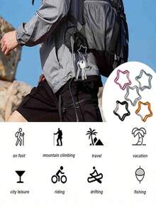 Aluminum Star-Shaped Carabiner, Creative Spring Clip Keychain, Outdoor Camping Hiking Accessory, Star Pendant, Jewelry, Decor, Travel Essential - Multicolor - View 11
