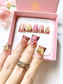 nailrosy 10 Móng Tay Giả Thủ Công Ngắn Kiểu Móng Vịt Màu Cam Kiểu Pháp Màu Đen Kiểu Y2K Móng Họa Tiết Da Báo Móng Tay Giả Đám Cưới Móng Gel Poly Bộ Móng Giả Đám Cưới Sinh Nhật Phong Cách Emo Goth Móng Acrylic Dễ Thương Thanh Lịch Nghệ Thuật Làm Móng 3D Gel Khắc Hoa Gel Mùa Đông Pha Lê Tự Làm Trang Trí Đá Rhinestone Sang Trọng - Nhiều màu - Xem 4