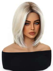 12 Inch Ombre Brown-Golden Synthetic Heatproof Wig With Bangs, Natural Looking, Suitable For Women's Daily, Party And Cosplay Use - Blonde Ombre - View 4